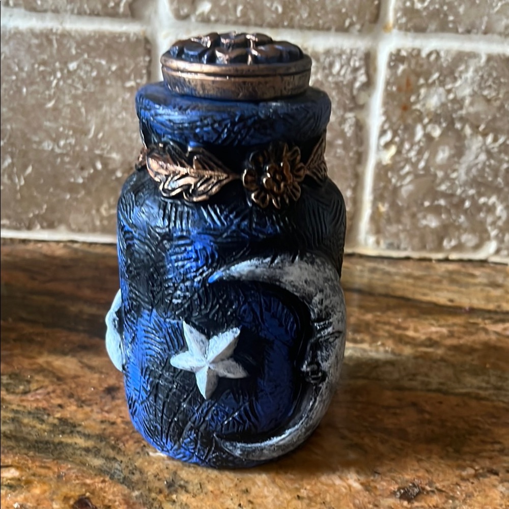 Celestial Blue and Black Decorative Jar with Moon and Stars